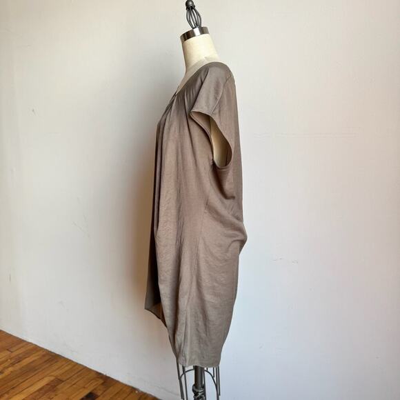 HELMUT LANG Minimalist Taupe Asymmetric Sleeveless Mini Shift Dress - Picture 5 of 13
